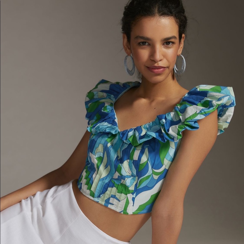 ✨ Anthropologie Puff-Sleeve Cropped Blouse Sz L
